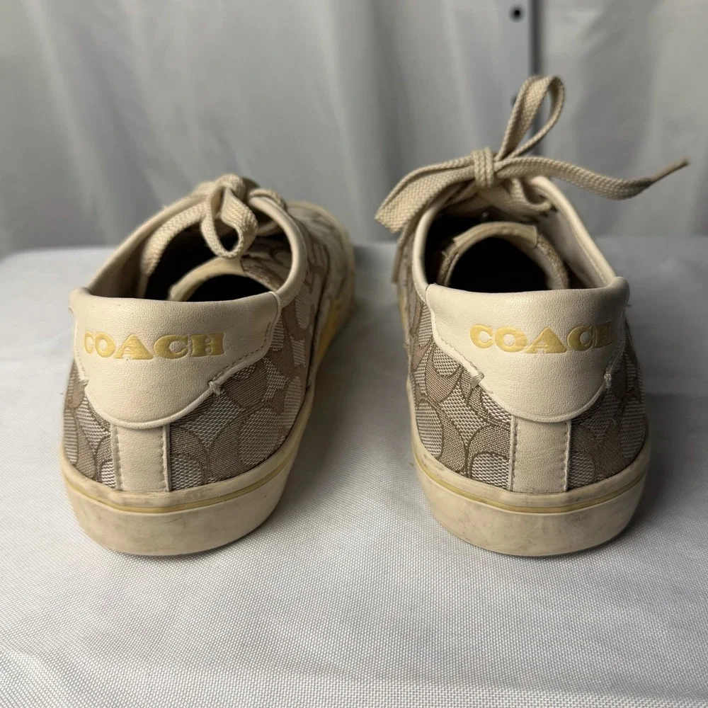 Coach Citysole Skate Sneakers 8 B Tan Signature Jacquard Canvas Designer Shoes